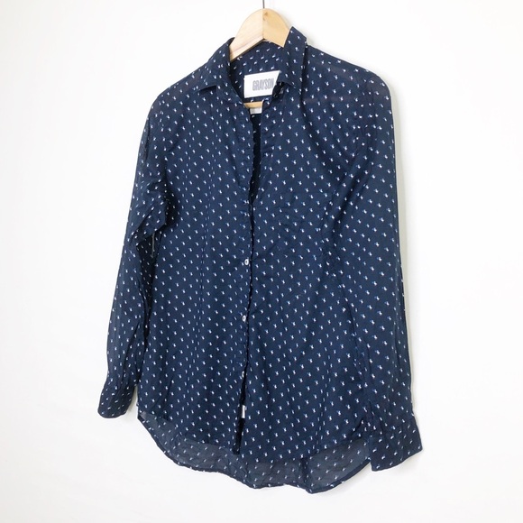 Grayson by Anthropologie size 2 navy blue duck print button down shirt. - Picture 8 of 10
